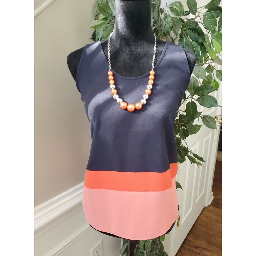 Ann Taylor Women's Navy Sleeveless Round Neck Racerback Top Blouse Size Petite M